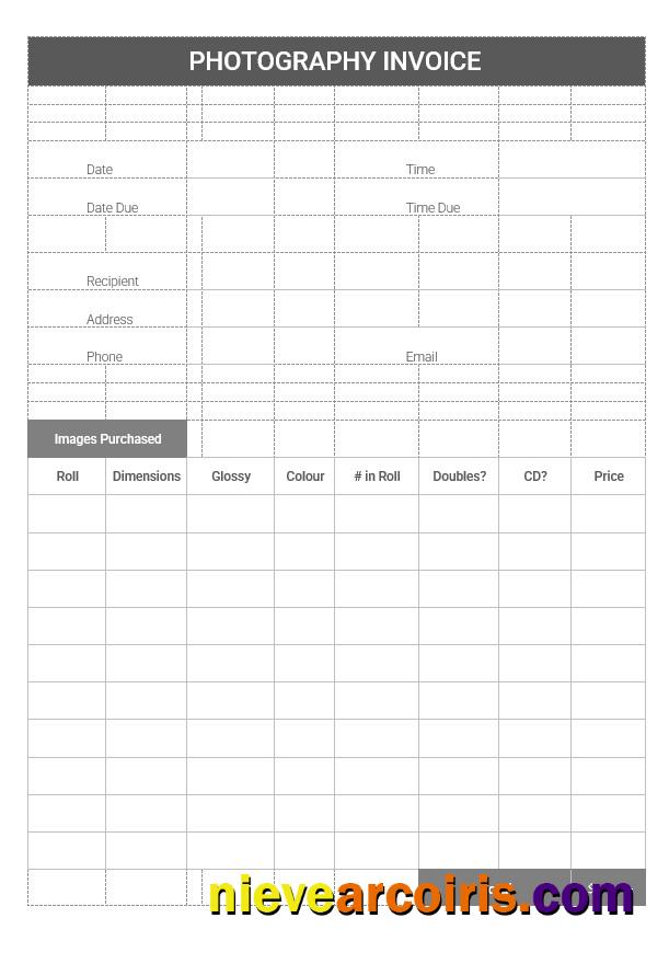 Printable Photography Invoice
